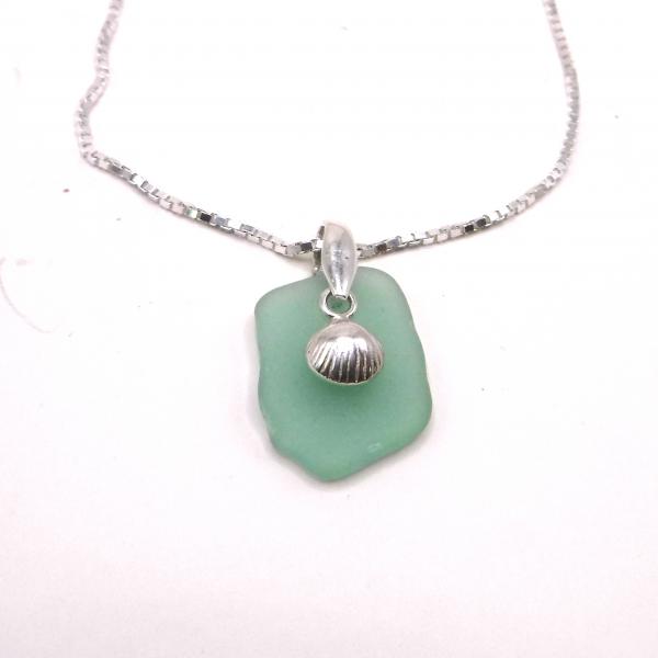 Dainty Mint Green Sea Glass Necklace With Shell Charm