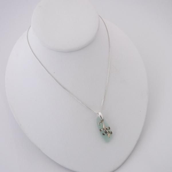 Soft Green Sea Glass Necklace With Curly Tail Charm picture