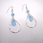 Cornflower Blue Sea Glass Teardrop Earrings