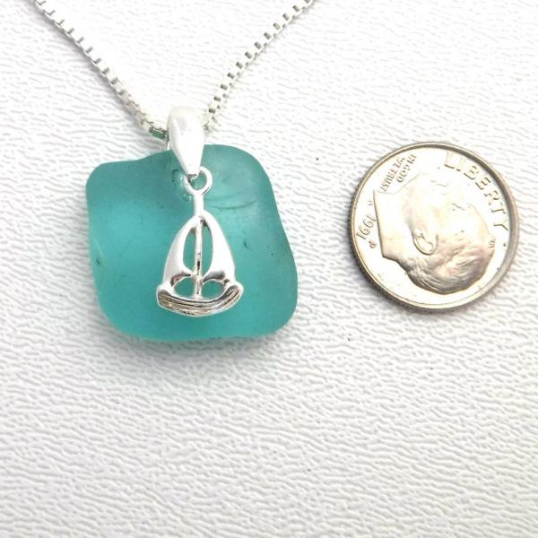 Turquoise Sea Glass Necklace With Sailboat picture