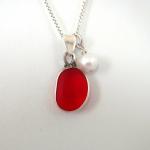 Red Sea Glass Necklace with Fresh Water Pearl