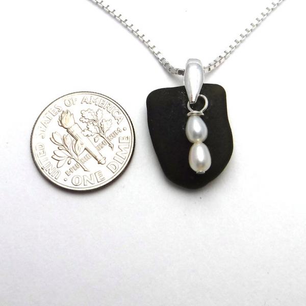 Black Sea Glass Necklace With Fresh Water Pearls picture