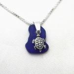 Cobalt Blue Sea Glass Necklace With Turtle Charm