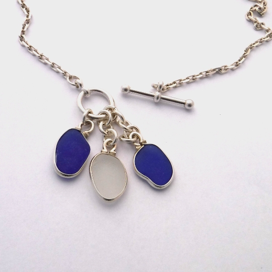 Blue and White Three Piece Drop Sea Glass Necklace picture