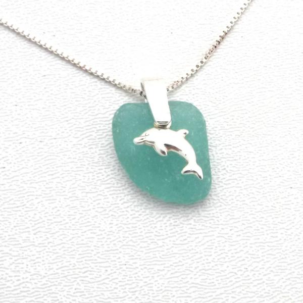 Turquoise Sea Glass Necklace With Dolphin Charm picture