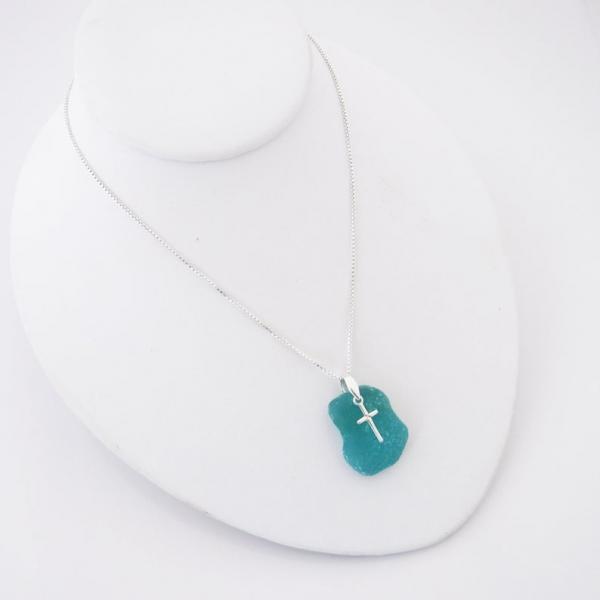 Turquoise Sea Glass Necklace With Cross picture