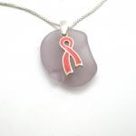 Lavender Sea Glass Necklace with Breast Cancer Awareness Charm