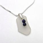 Candlelight White Sea Glass Necklace With Lapis Beads