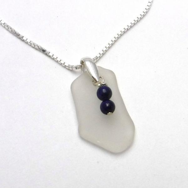 Candlelight White Sea Glass Necklace With Lapis Beads picture