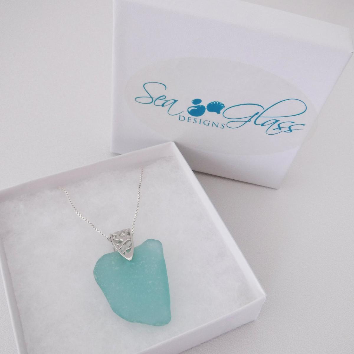 Turquoise Sea Glass Necklace With Filigree Branch-Patterned Bai picture