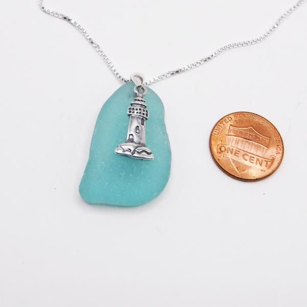 Turquoise Sea Glass Necklace With Lighthouse Charm picture