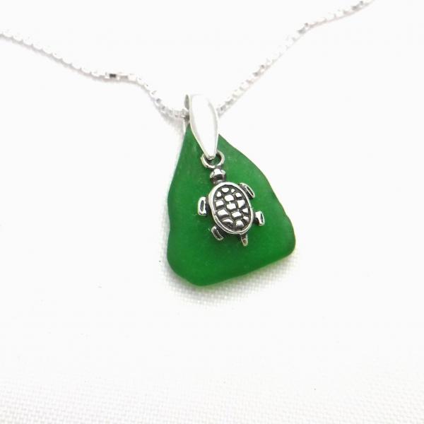 Jade Green Sea Glass Necklace With Turtle Charm picture