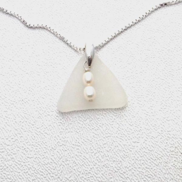 Winter White Sea Glass Necklace With Fresh Water Pearls picture