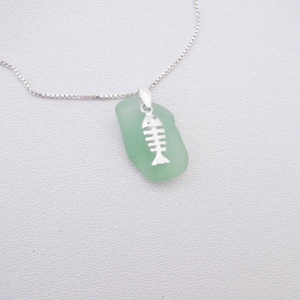 Mint Green Sea Glass Necklace with a Bonefish Charm picture