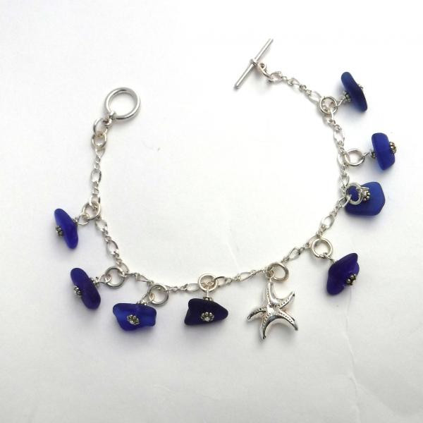 Cobalt Blue Sea Glass Dangle Bracelet