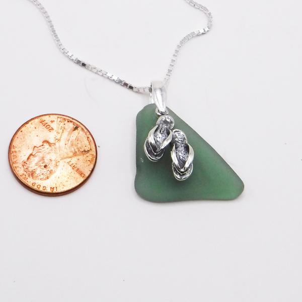 Mint Green Sea Glass Necklace With A Flip Flop Charm picture