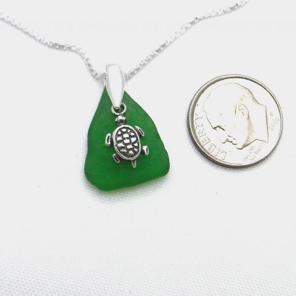 Jade Green Sea Glass Necklace With Turtle Charm picture