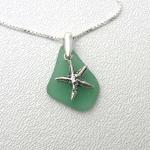 Apple Green Sea Glass Necklace with Starfish Charm