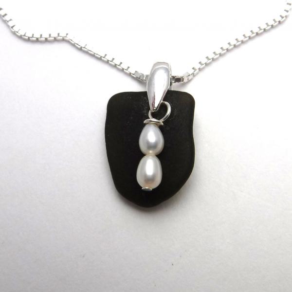 Black Sea Glass Necklace With Fresh Water Pearls