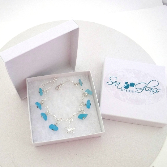 Turquoise Sea Glass and Starfish Dangle Anklet picture