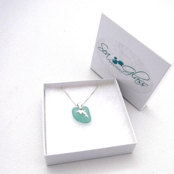 Turquoise Sea Glass Necklace With Dolphin Charm picture