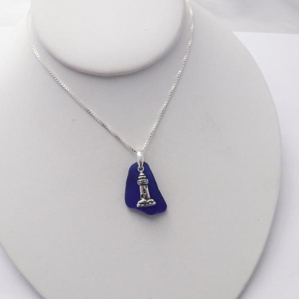 Cobalt Blue Sea Glass Necklace With Lighthouse picture