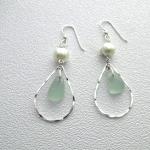 Mint Green Teardrop Sea Glass Earrings