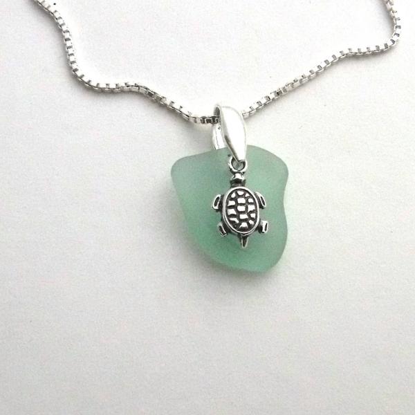 Mint Green Sea Glass Necklace With Turtle