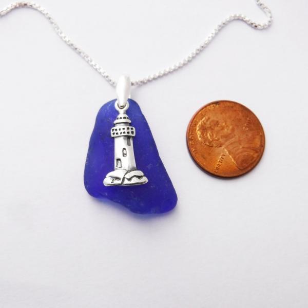 Cobalt Blue Sea Glass Necklace With Lighthouse picture