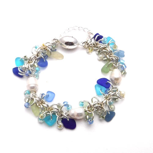 Chainmail Style Sea Glass Bracelet