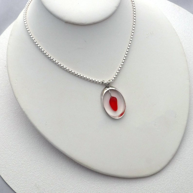 Cherry Red Sea Glass Free Fall Design| Necklace picture