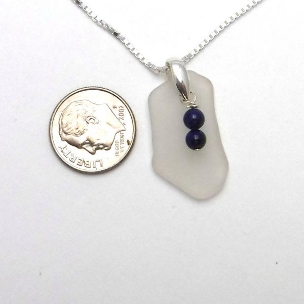 Candlelight White Sea Glass Necklace With Lapis Beads picture