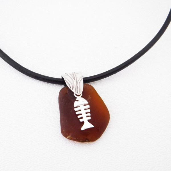 Amber Sea Glass Necklace With Bonefish picture