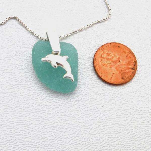 Turquoise Sea Glass Necklace With Dolphin Charm picture