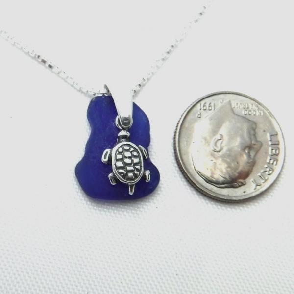 Cobalt Blue Sea Glass Necklace With Turtle Charm picture