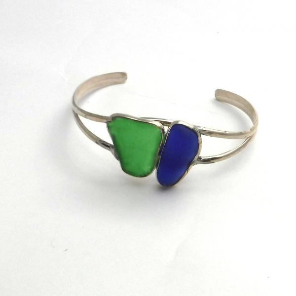 Cobalt Blue and Jade Green Sea Glass Bracelet