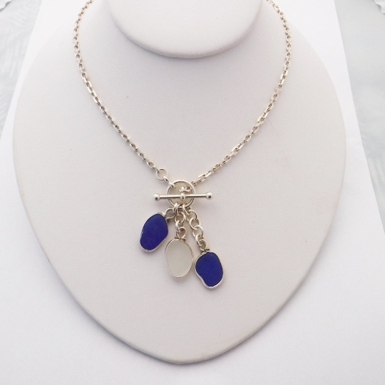 Blue and White Three Piece Drop Sea Glass Necklace picture