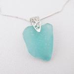 Turquoise Sea Glass Necklace With Filigree Branch-Patterned Bai