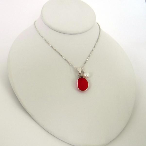 Red Sea Glass Necklace with Fresh Water Pearl picture