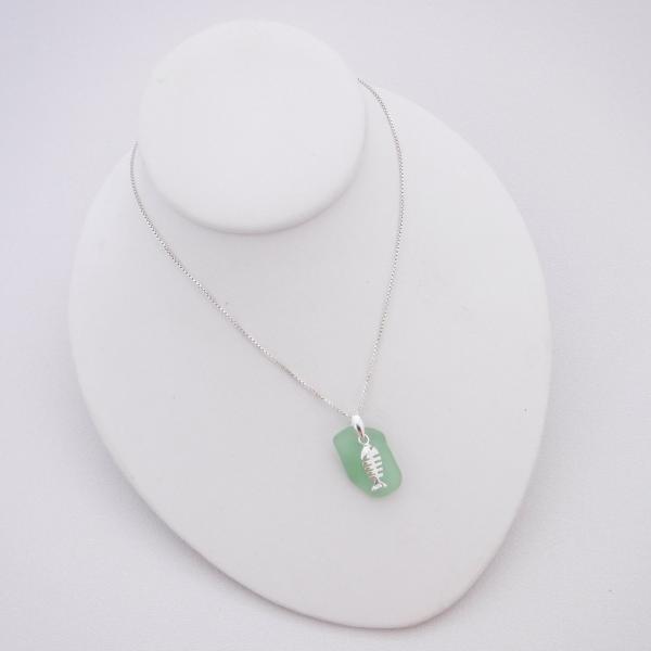 Mint Green Sea Glass Necklace with a Bonefish Charm picture
