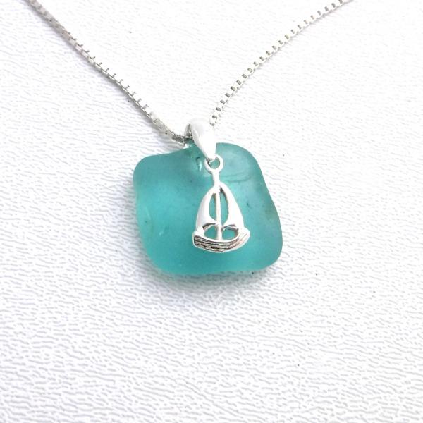 Turquoise Sea Glass Necklace With Sailboat picture
