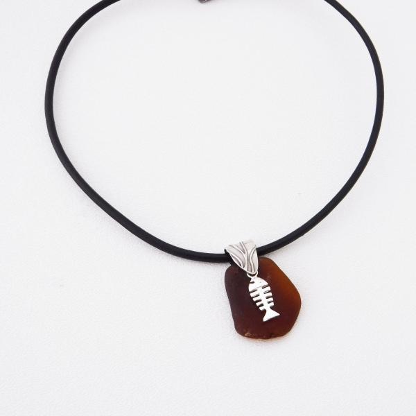 Amber Sea Glass Necklace With Bonefish picture