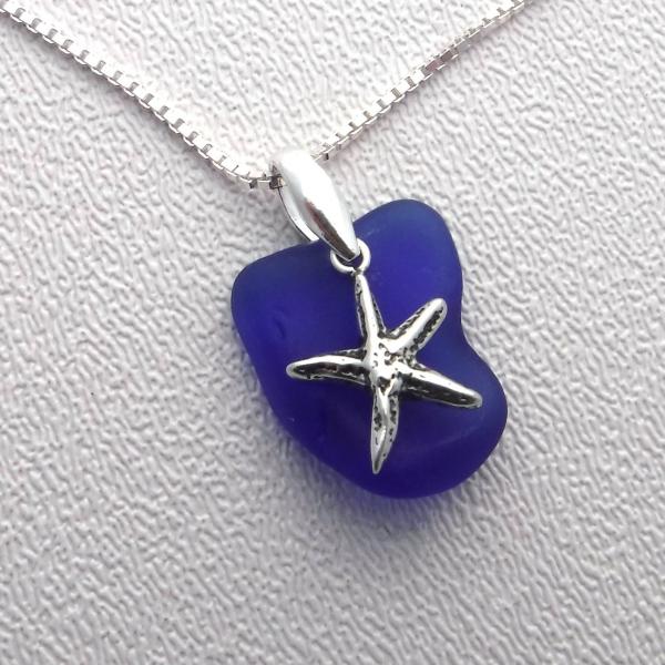 Cobalt Blue Sea Glass Necklace With Starfish