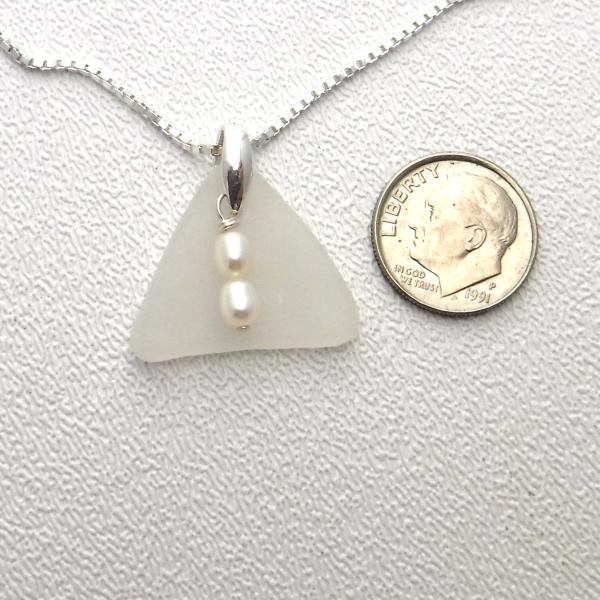 Winter White Sea Glass Necklace With Fresh Water Pearls picture
