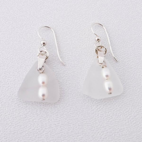 Candlelight White Sea Glass Earrings With Pearls
