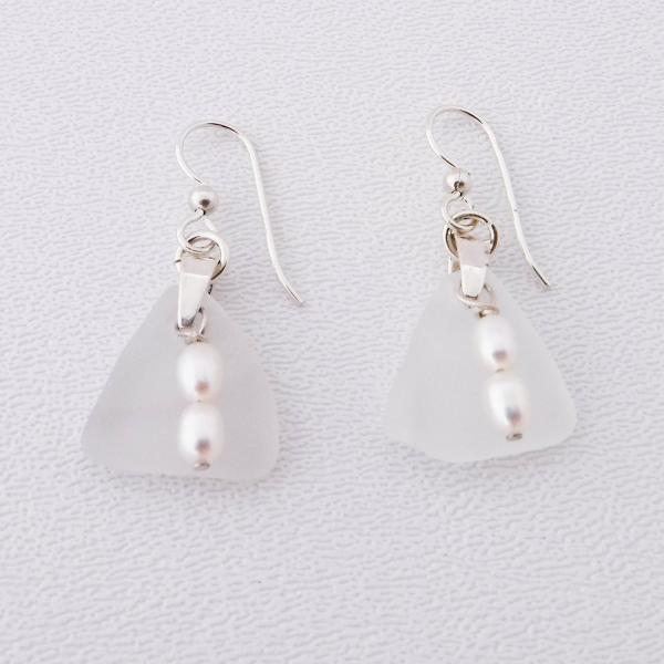 Candlelight White Sea Glass Earrings With Pearls