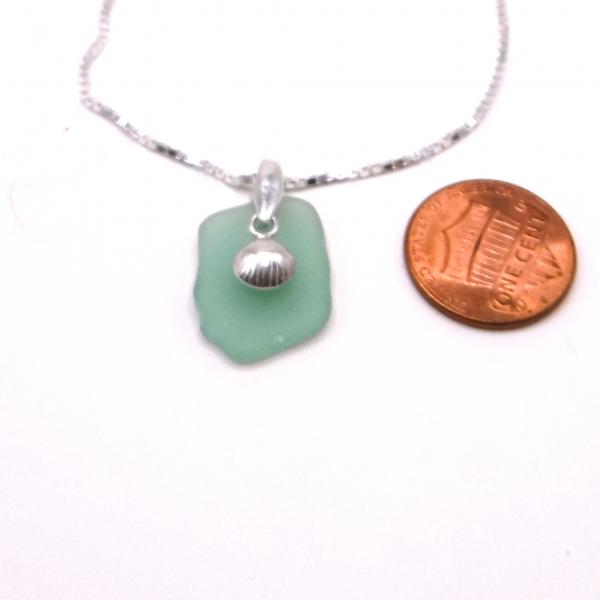 Dainty Mint Green Sea Glass Necklace With Shell Charm picture