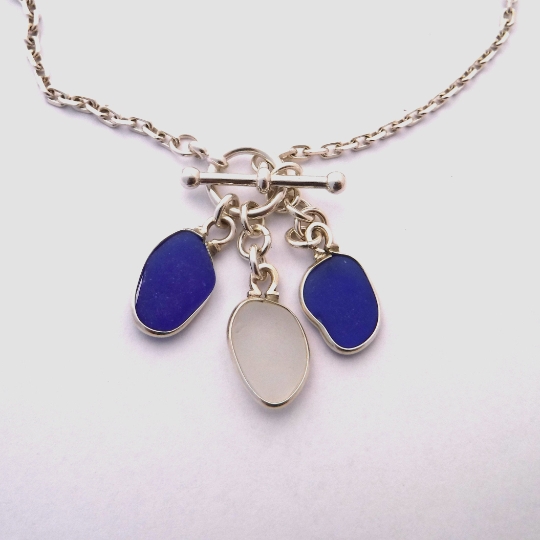 Blue and White Three Piece Drop Sea Glass Necklace picture