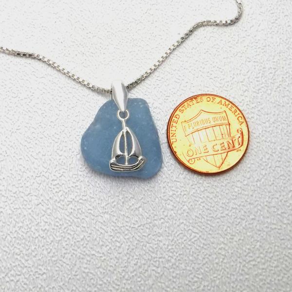 Cornflower Blue Sea Glass Necklace With Sailboat picture