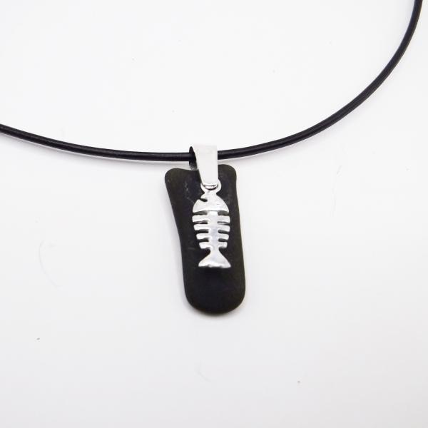 Black Sea Glass Necklace With Bonefish